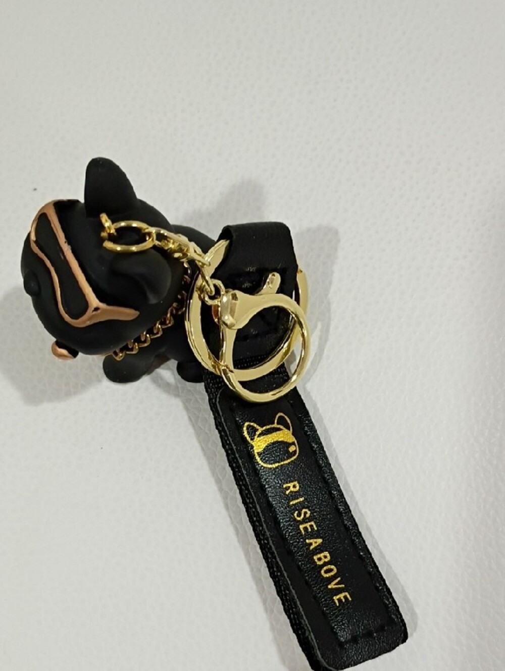 Black French Bulldog Bag Charm/Keychain with Gold Accessories - Picture 2 of 2
